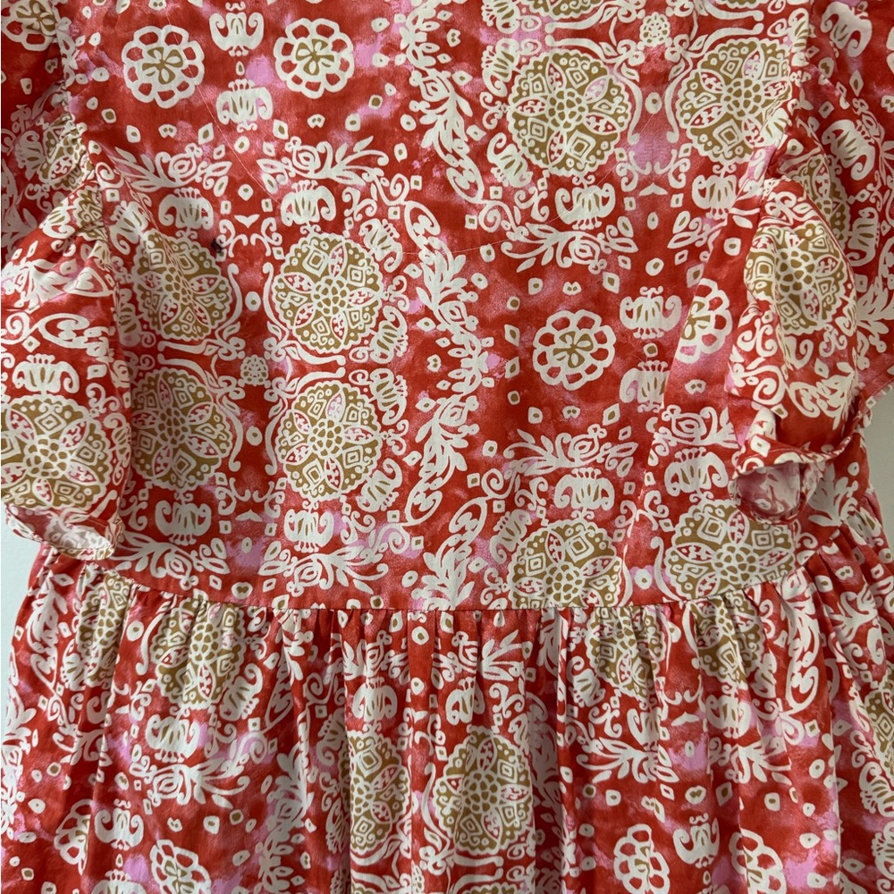Maeve Coral and Beige Patterned Midi Dress - Picture 8 of 10